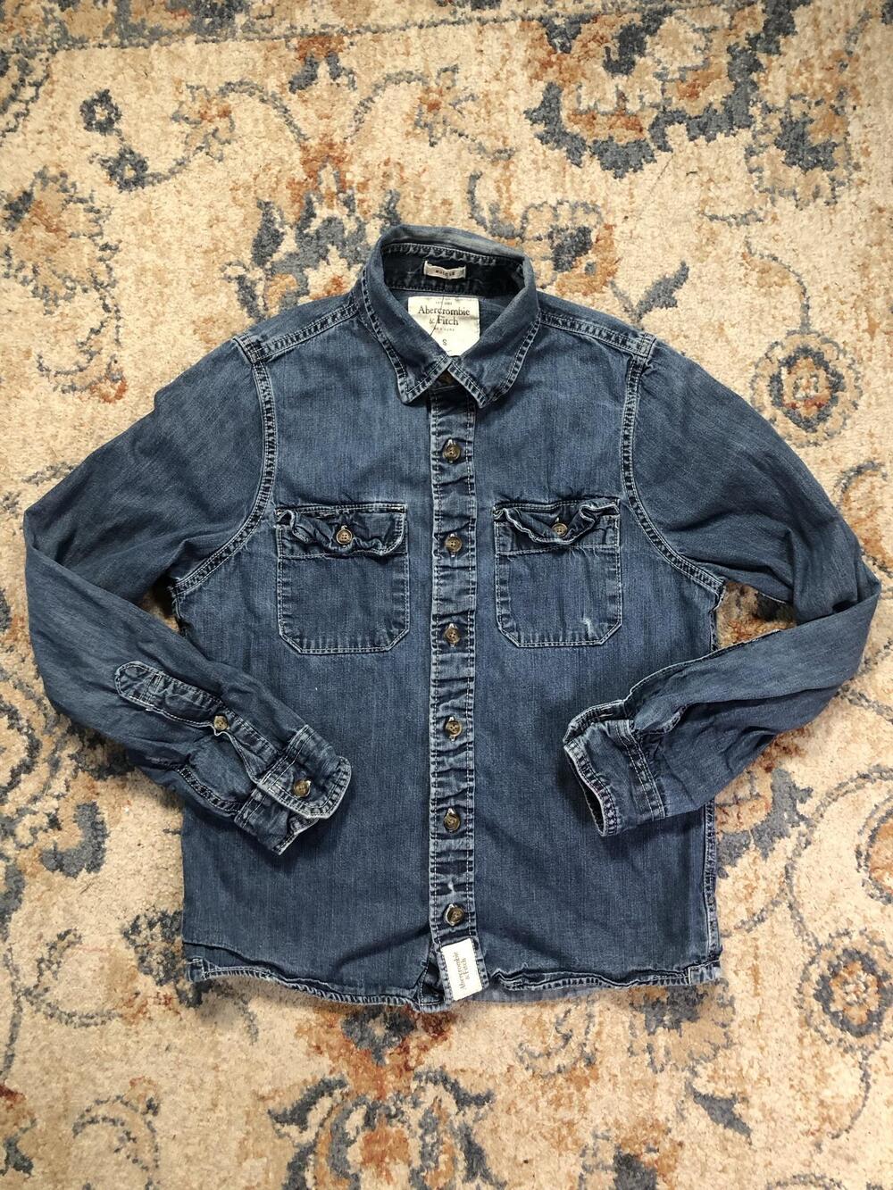 Abercrombie & Fitch Shirt Mens Small Blue Denim Long Sleeve Button Up Muscle